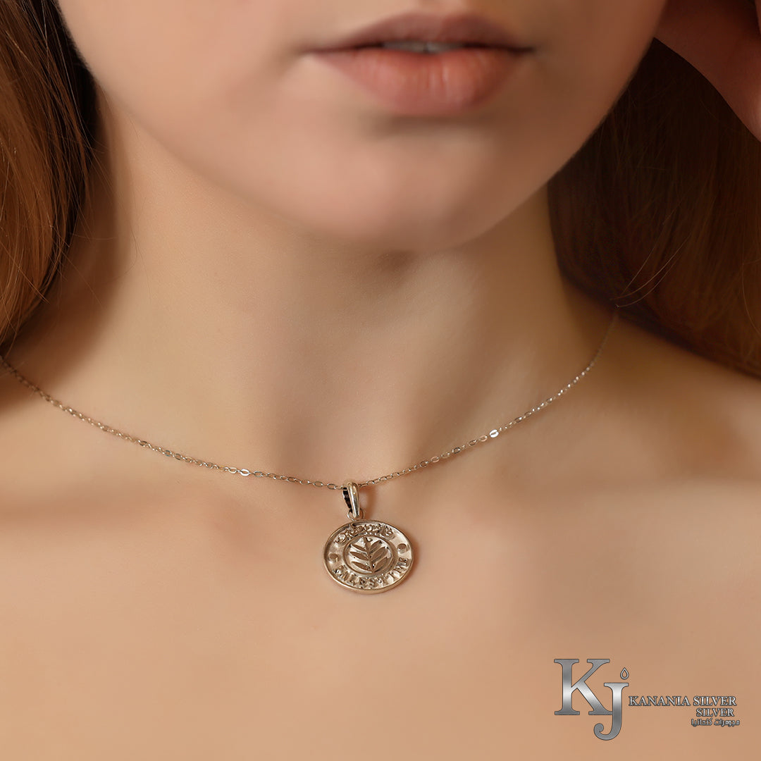 925 Sterling Silver Antique Palestine Coin Necklace – Vintage Engraved Olive Branch Medallion Heritage Pendant