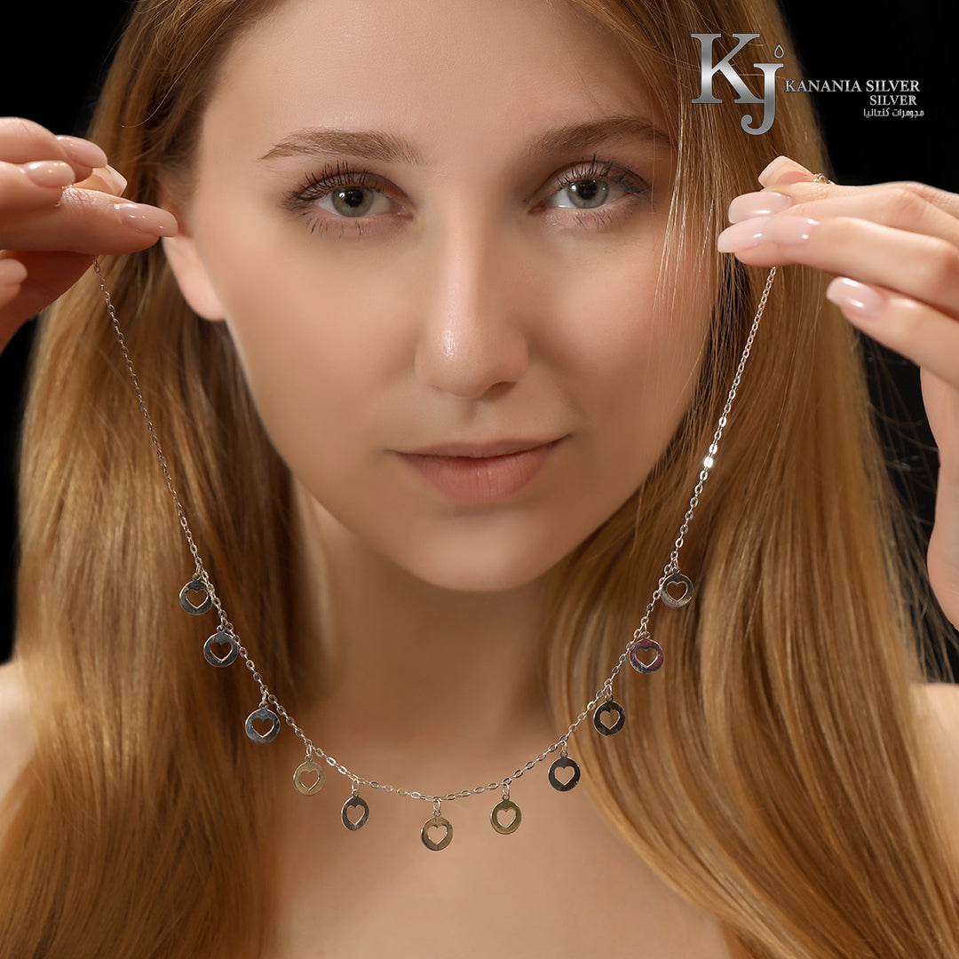 925 Sterling Silver Multi-Heart Station Choker – High-Polish Dangling Tiny Romantic Open Heart Charm Dainty Necklace
