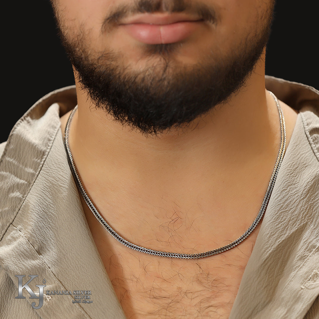 925 Sterling Silver Men’s Oxidized Spiga Chain – Intricate Braided Foxtail Heavy Textured Woven Masculine Statement Necklace