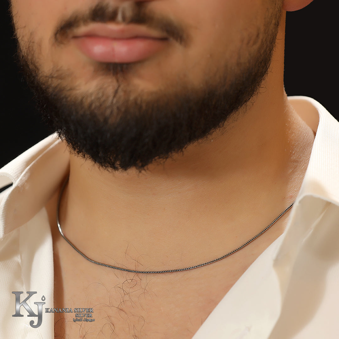 925 Sterling Silver Men’s Slim Franco Chain – Oxidized Dainty Braided Spiga Minimalist Masculine Daily Wear Necklace