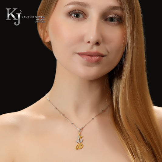 925 Sterling Silver Two-Tone Arabic Calligraphy Mashallah Necklace – Shimmering Zirconia Pavé & Gold Plated Islamic Protection Pendant