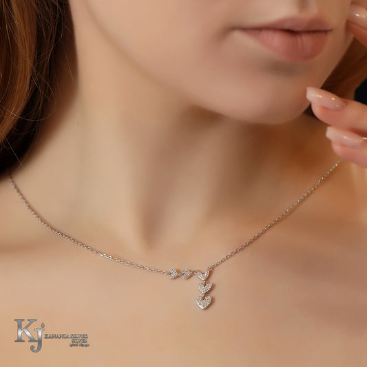 925 Sterling Silver Cascading Hearts Necklace – Dainty Shimmering Zirconia Multi-Heart Drop Pendant