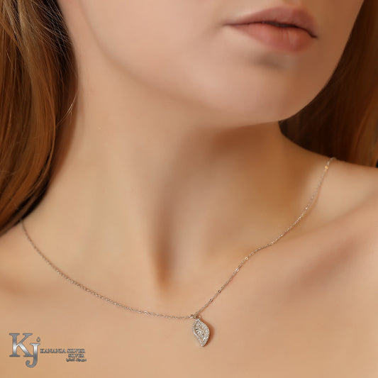 925 Sterling Silver Dainty Marquise Leaf Necklace – Shimmering Zirconia Single Botanical Pendant
