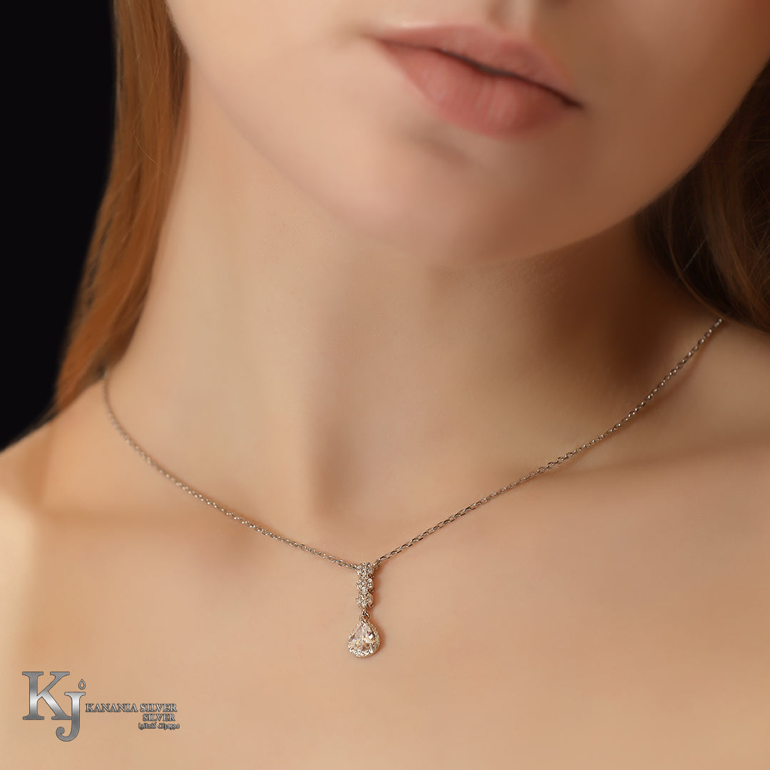 925 Sterling Silver Pear Cut Halo Drop Necklace – Sparkling Zirconia Teardrop Pendant with Elegant Crystal Bail