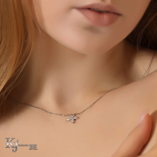 925 Sterling Silver Marquise Blossom Necklace – Sparkling Zirconia Five-Petal Flower Fixed Pendant