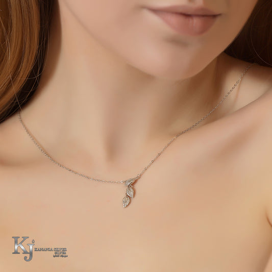 925 Sterling Silver Cascading Triple Leaf Necklace – Shimmering Zirconia Vertical Botanical Drop Pendant