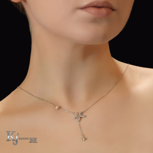 925 Sterling Silver Butterfly Y-Necklace with Pearl Accent – Shimmering Zirconia Cascading Butterfly Lariat Pendant