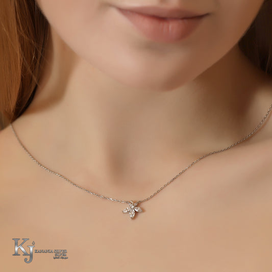 925 Sterling Silver Marquise Jasmine Blossom Necklace – Sparkling Zirconia Five-Petal Flower Fixed Pendant