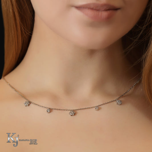 925 Sterling Silver Dainty Blossom Cluster Necklace – Sparkling Zirconia Multi-Drop Solitaire Station Chain