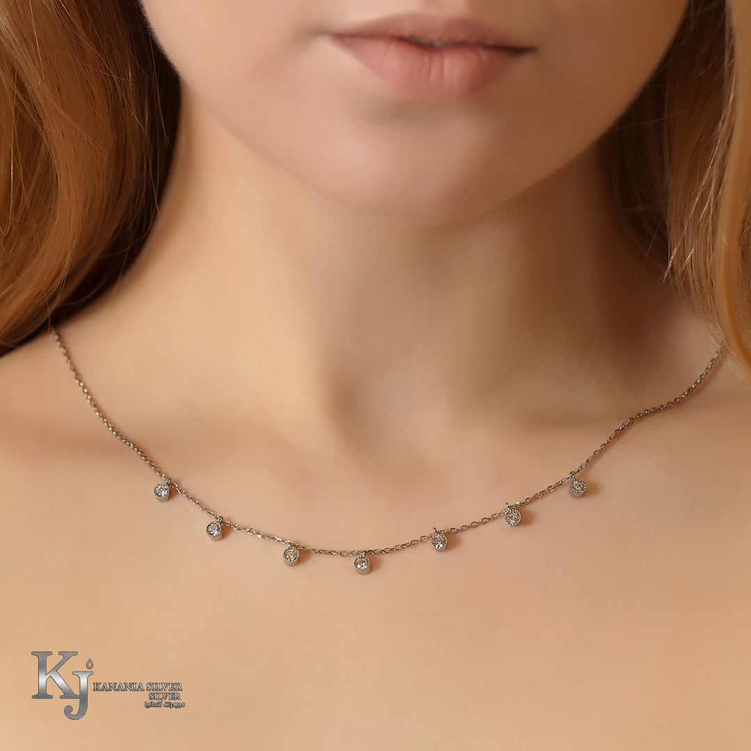 925 Sterling Silver Seven Solitaire Drop Choker – Sparkling Zirconia Multi-Drop Minimalist Station Necklace
