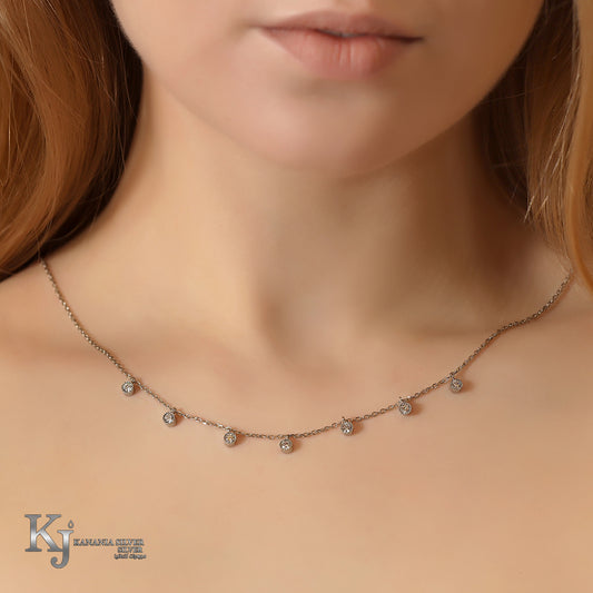 925 Sterling Silver Seven Solitaire Drop Choker – Sparkling Zirconia Multi-Drop Minimalist Station Necklace