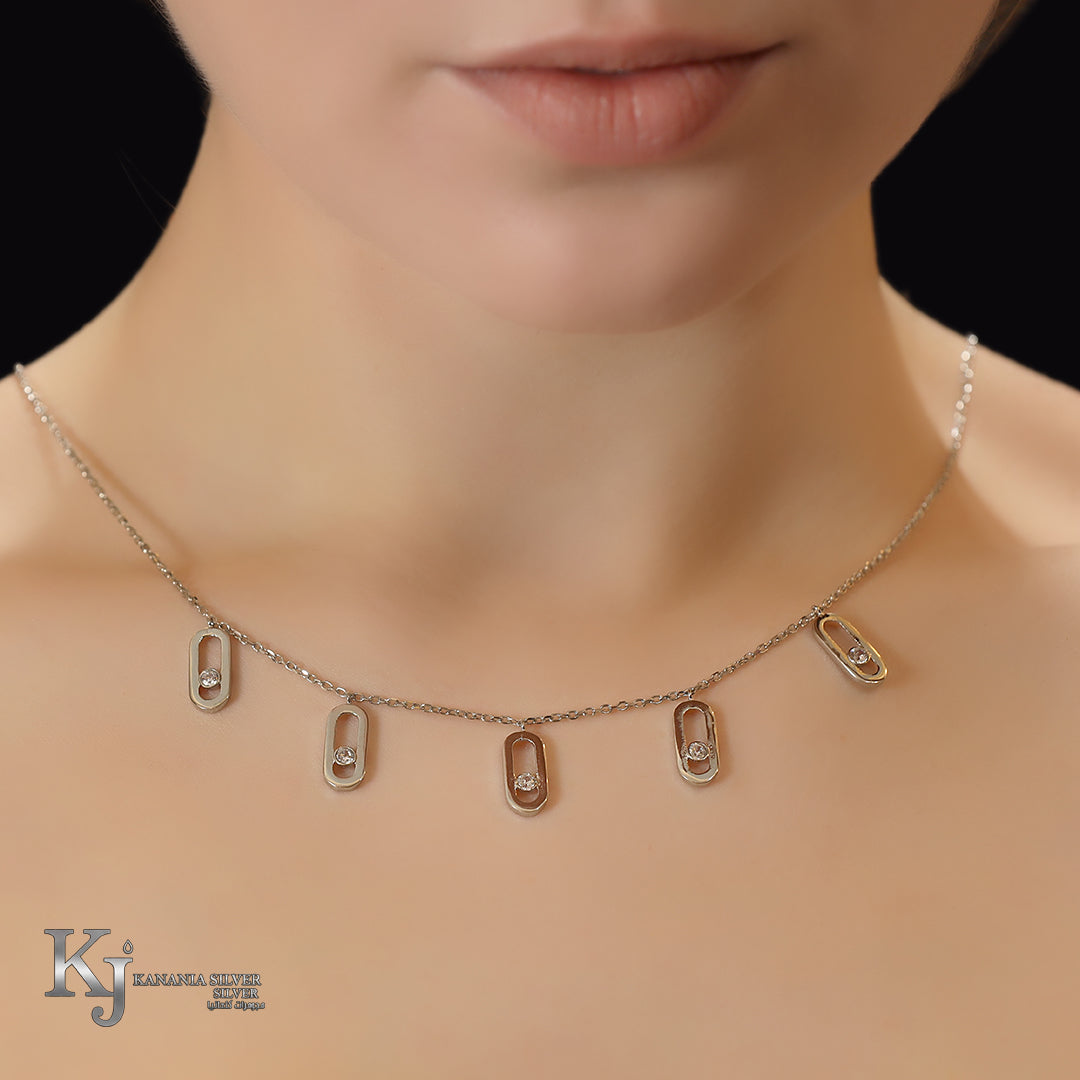 925 Sterling Silver Dancing Crystal Oblong Choker – Messika Inspired Floating Zirconia Geometric Station Necklace