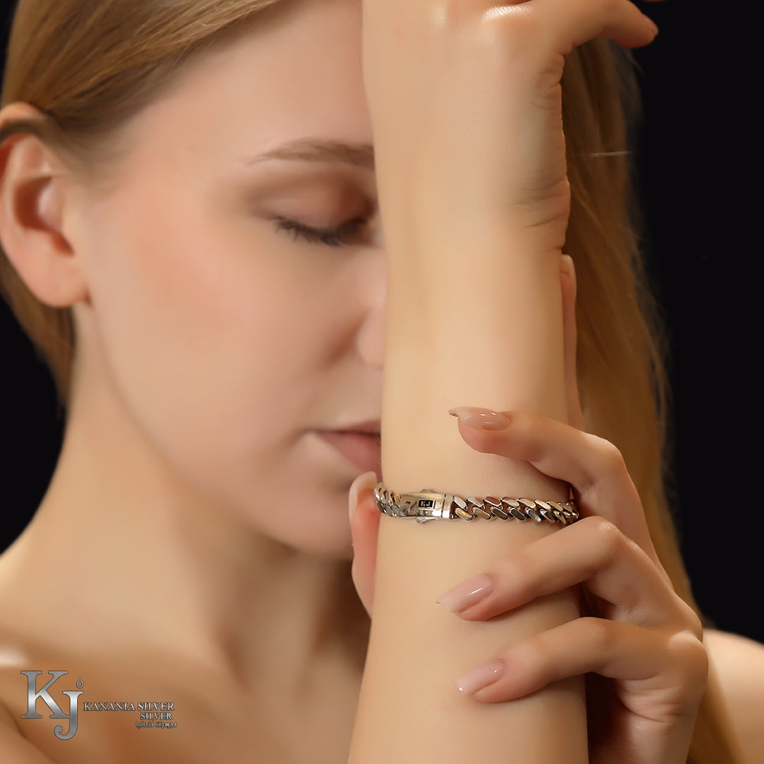925 Sterling Silver Classic Miami Cuban Link Bracelet – High-Polish Plain Curb Chain with Custom Brand Logo Box Clasp