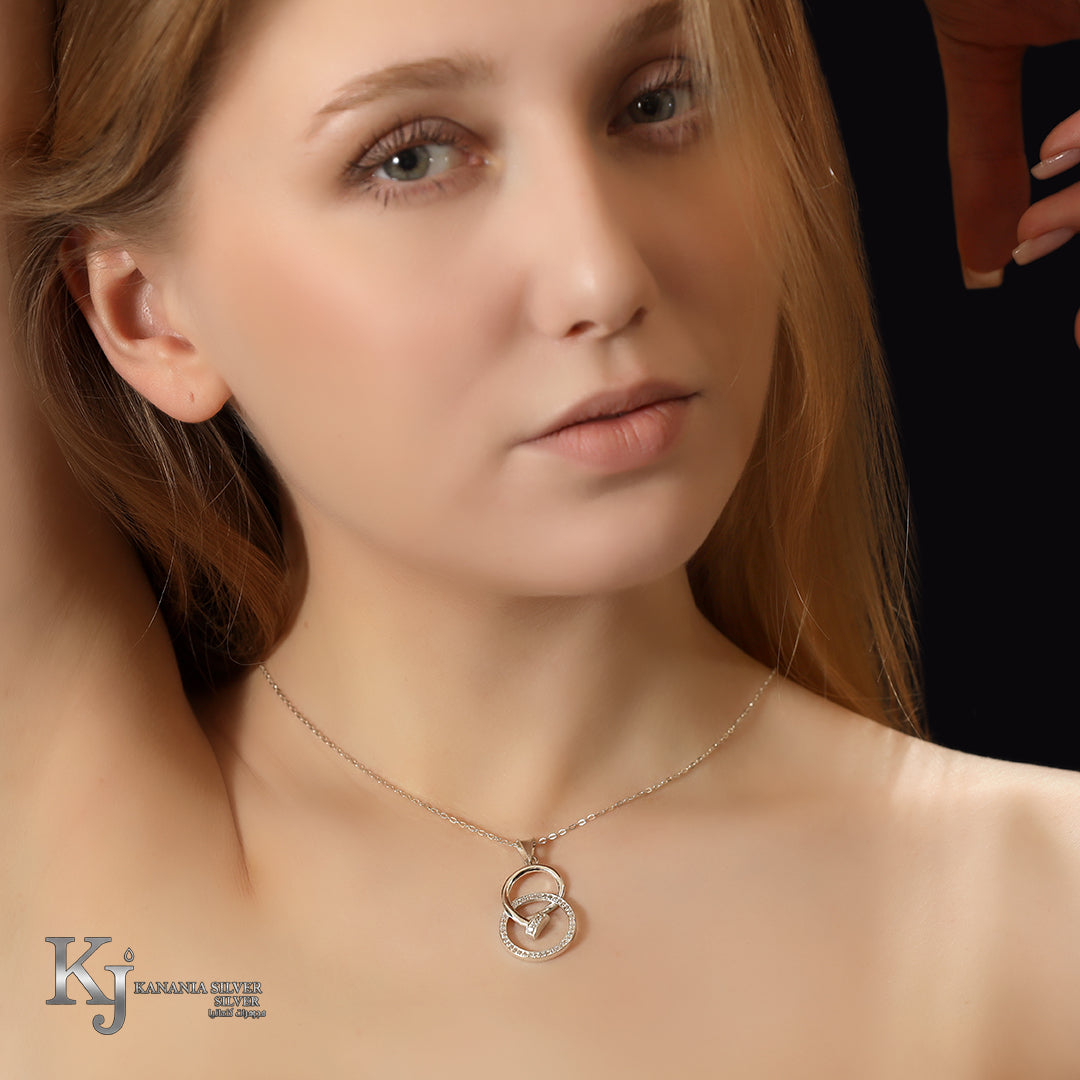 925 Sterling Silver Interlocking Nail and Circle Necklace – Cartier Inspired Sparkling Zirconia Geometric Nail Pendant