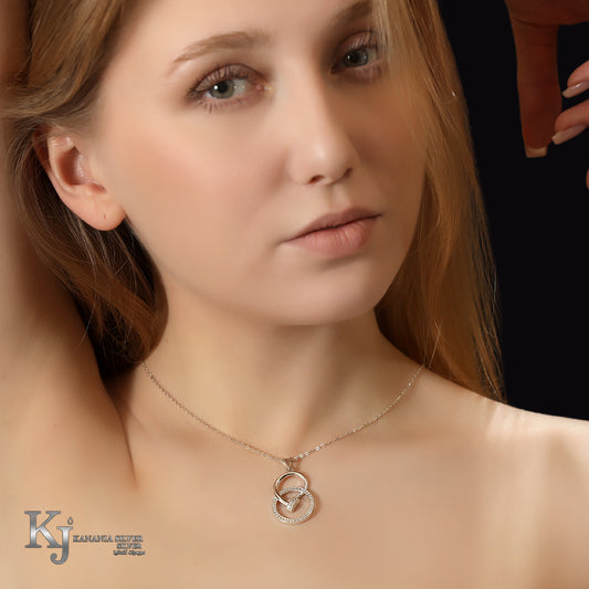 925 Sterling Silver Interlocking Nail and Circle Necklace – Cartier Inspired Sparkling Zirconia Geometric Nail Pendant