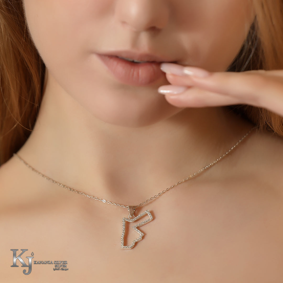 925 Sterling Silver Iced Out Jordan Map Necklace – Sparkling Zirconia Pavé Country Outline Patriotic Pendant