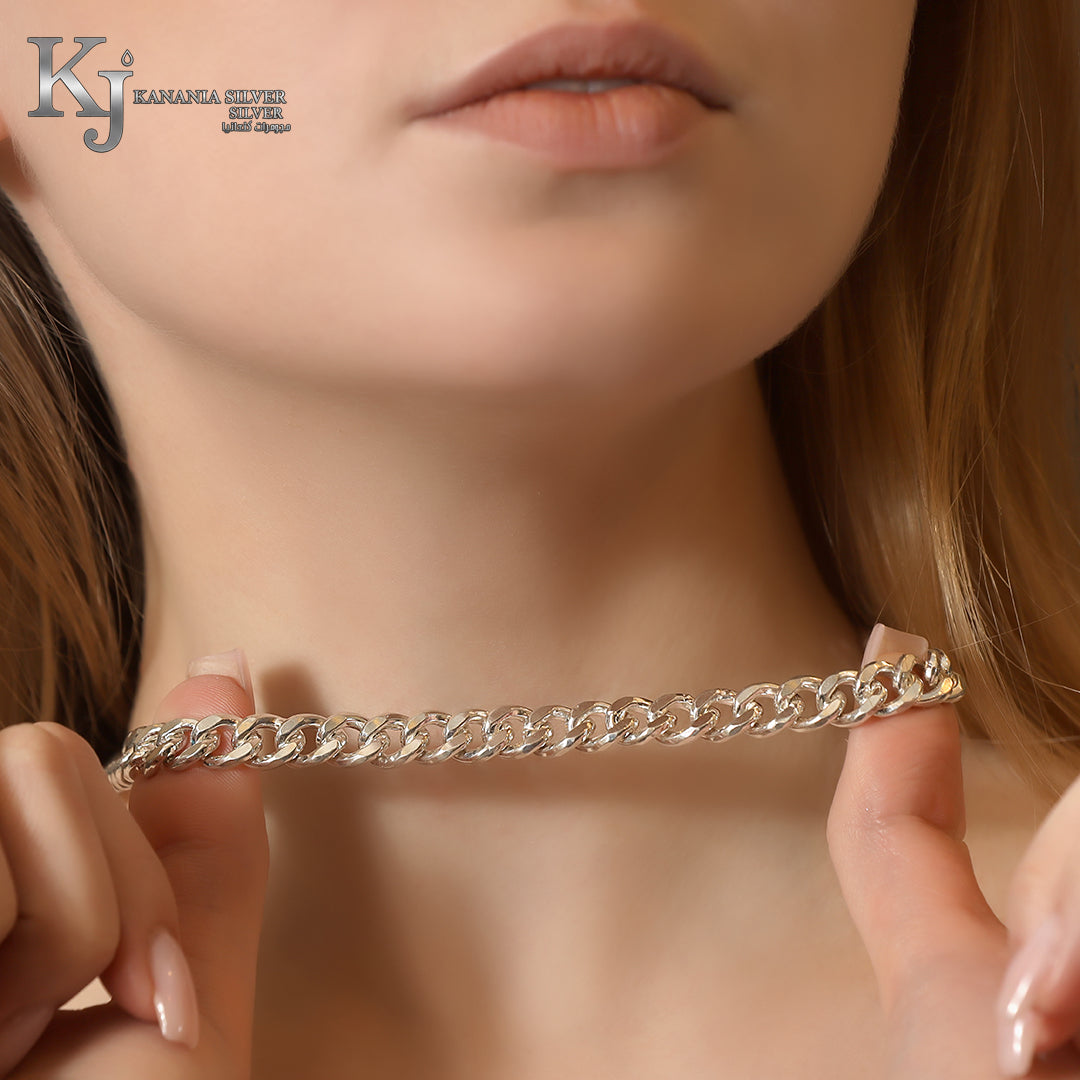 925 Sterling Silver Chunky Curb Chain Choker – High-Polish Heavy Interlocking Link Statement Bold Necklace