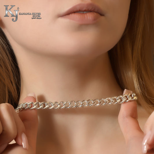 925 Sterling Silver Chunky Curb Chain Choker – High-Polish Heavy Interlocking Link Statement Bold Necklace