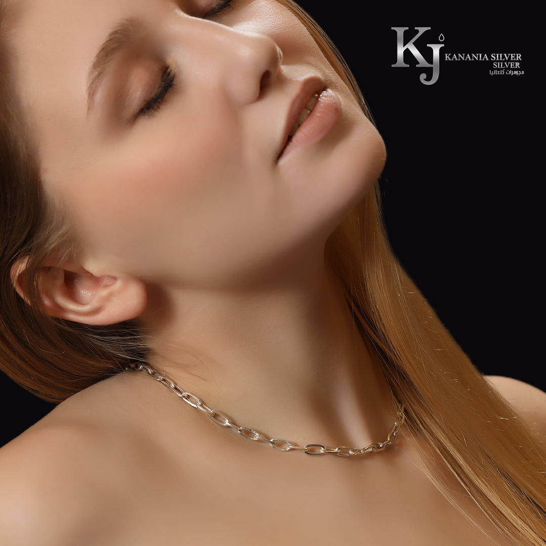 925 Sterling Silver Paperclip Chain Choker – High-Polish Elongated Oval Link Statement Minimalist Bold Necklace