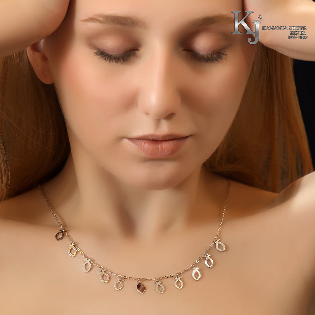 925 Sterling Silver Multi-Fish Station Choker – High-Polish Dangling Tiny Open Silhouette Fish Charm Dainty Lucky Necklace