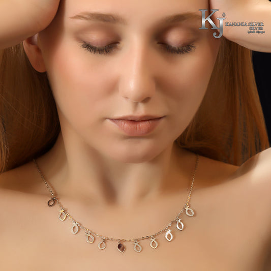 925 Sterling Silver Multi-Fish Station Choker – High-Polish Dangling Tiny Open Silhouette Fish Charm Dainty Lucky Necklace