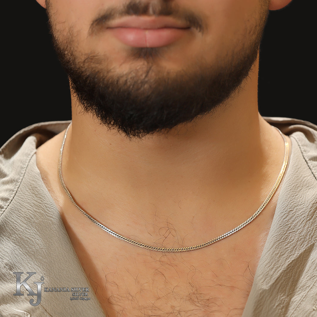 925 Sterling Silver Men’s Flat Herringbone Chain – High-Polish Sleek Liquid Link Classic Masculine Statement Necklace