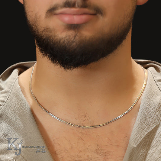 925 Sterling Silver Men’s Flat Herringbone Chain – High-Polish Sleek Liquid Link Classic Masculine Statement Necklace