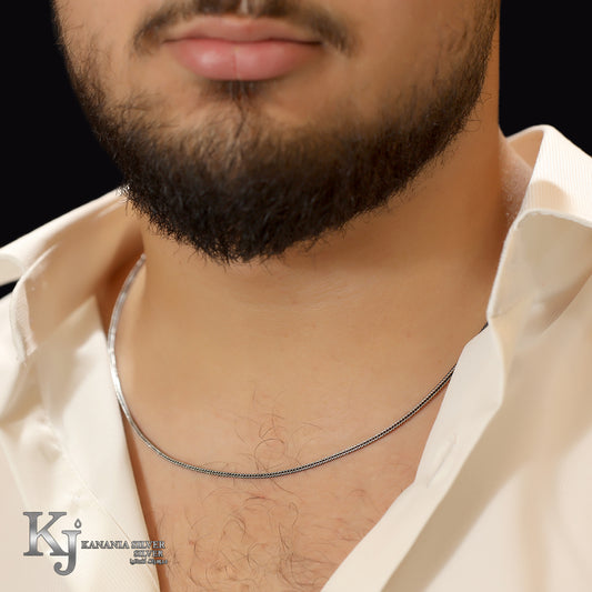 925 Sterling Silver Men’s Slim Foxtail Chain – Oxidized Sleek Micro-Braided Spiga Wheat Minimalist Masculine Daily Necklace