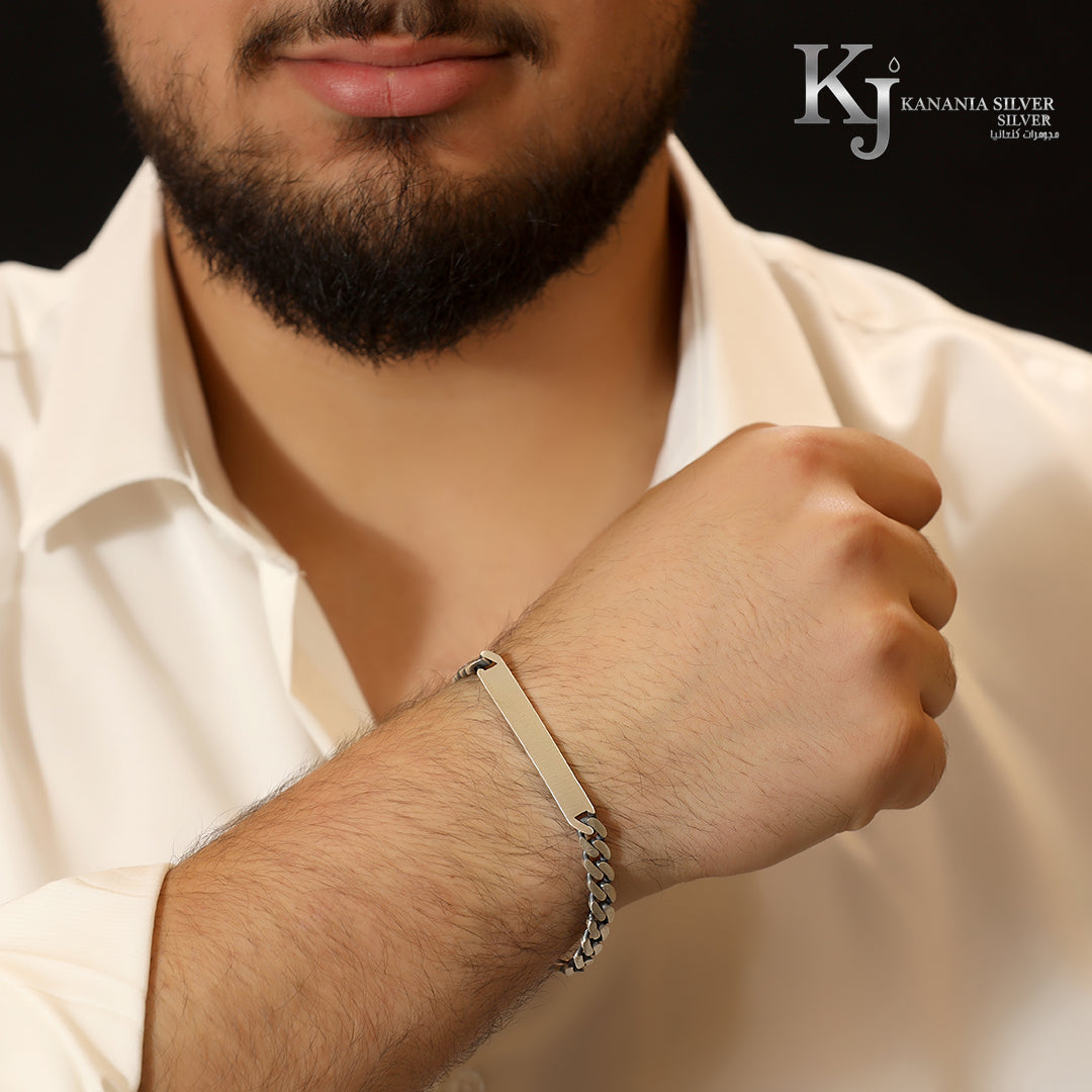 925 Sterling Silver Men’s Solid ID Curb Link Bracelet – Oxidized Antique Cuban Chain Personalized Engravable Masculine Wrist Statement Jewelry