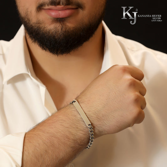 925 Sterling Silver Men’s Solid ID Curb Link Bracelet – Oxidized Antique Cuban Chain Personalized Engravable Masculine Wrist Statement Jewelry