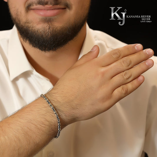 925 Sterling Silver Men’s Slim Byzantine Bracelet – Oxidized Antique Interlocking Medium-Light Royal King Chain Masculine Wrist Jewelry