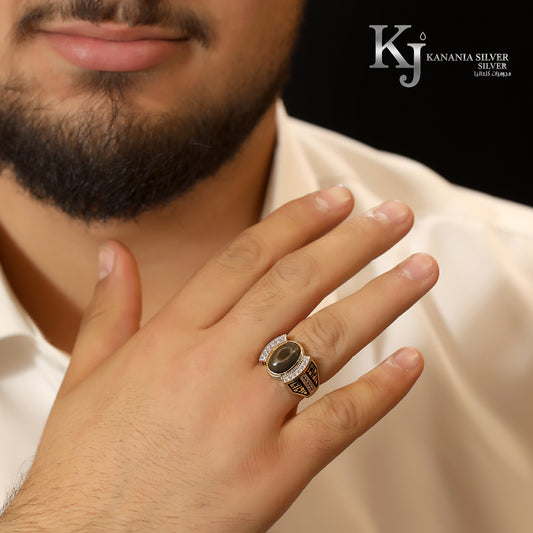 925 Sterling Silver Men’s Black Agate Signet Ring – Luxury Oval Onyx Stone Greek Key Engraved Oxidized Masculine Statement Ring