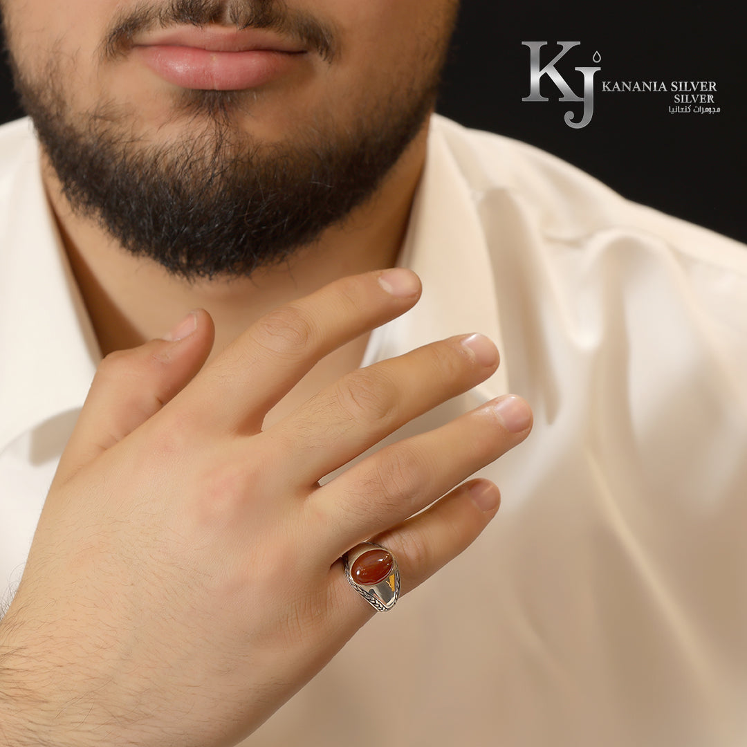 925 Sterling Silver Men’s Yemeni Carnelian Ring – Luxury Oval Liver-Red Agate Genuine Gemstone Antique Oxidized Masculine Signet Ring